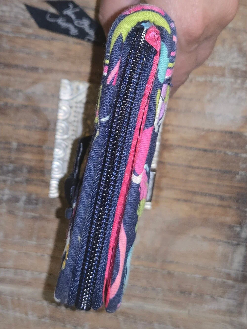 Vera Bradley Turnlock Wallet Flower Shower Navy Floral Quilted Zip Accordion